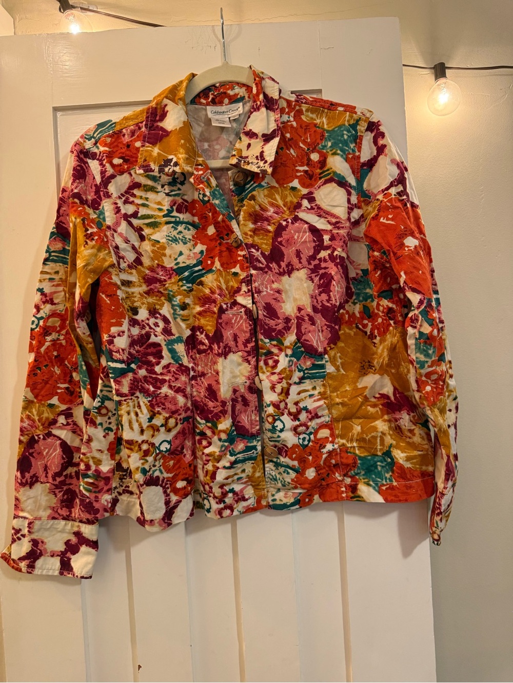 Coldwater Creek Multicolor Floral Jean Jacket - Orange, Pink & Teal